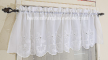 Sheer Embroidered Window Valance 18"x60".Susan Style 094. White